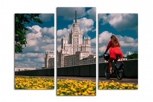 Модульная картина Велопрогулка по Москве